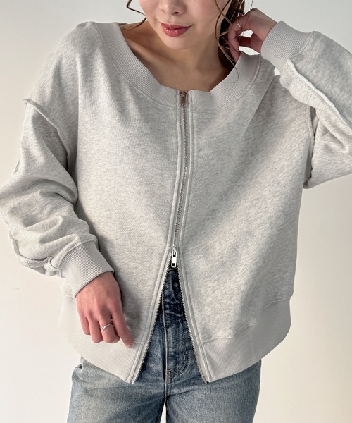 JUNOAH（ジュノア）の「ワイドネックWジップデザインラインスウェット（スウェット・レディース・チャコール/杢グレー/ブラック・LARGE/MEDIUM/X-LARGE）」の15枚目の写真