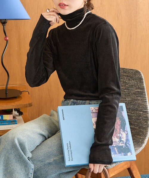 FREAK'S STORE（フリークスストア）の「限定展開　シアー フロッキー ハイネック プルオーバー（Tシャツ/カットソー・レディース・オフホワイト/チャコールグレー/ブラック/グリーン・ﾌﾘ-）」の9枚目の写真