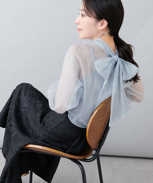 natural couture（ナチュラルクチュール）の「オケージョン対応可 / シアーボータイブラウス（シャツ/ブラウス・レディース・サックスブルー/その他4/その他1/その他2/その他3・FREE）」の3枚目の写真