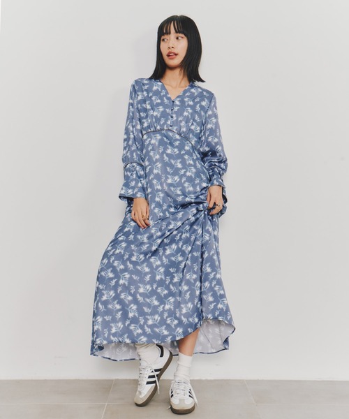 ゆオーダーメード　サンプル　ブルー　ワンピース　　2点 ブラードフラワーマキシワンピース｜ウォッシャブル/秋服