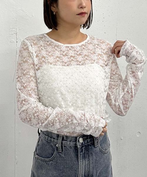 archives（アルシーヴ）の「ビジューレースＴＯＰＳ（Tシャツ/カットソー・レディース・オフホワイト/ブラック・MEDIUM）」の3枚目の写真