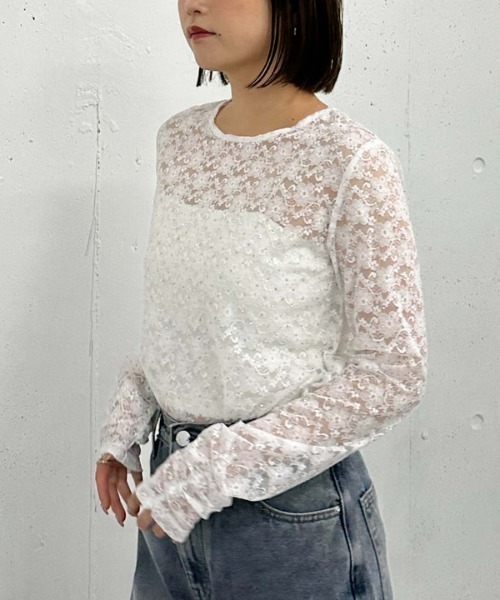 archives（アルシーヴ）の「ビジューレースＴＯＰＳ（Tシャツ/カットソー・レディース・オフホワイト/ブラック・MEDIUM）」の4枚目の写真