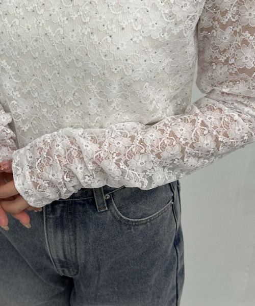 archives（アルシーヴ）の「ビジューレースＴＯＰＳ（Tシャツ/カットソー・レディース・オフホワイト/ブラック・MEDIUM）」の7枚目の写真