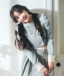 REDYAZEL | 【セットアップ可能】ダブルボタンバイカラージャケット(ノーカラージャケット)