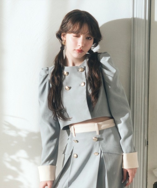 REDYAZEL（レディアゼル）の「【セットアップ可能】ダブルボタンバイカラージャケット（ノーカラージャケット・レディース・ピンク/オフホワイト/グレー・SMALL/MEDIUM）」の22枚目の写真