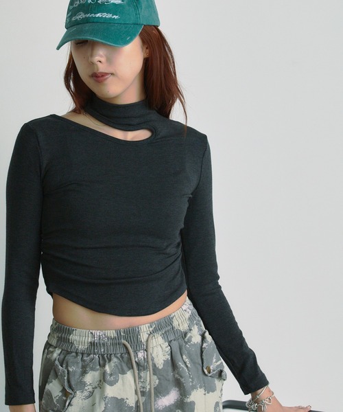 BLANK (ブランク)の「▲One Shoulder Gather Toops /ワンショルダーギャザートップス 夏物 夏服(Tシャツ/カットソー・レディース・ナチュラル/グレー/ブラック/ブラウン/ホワイト・FREE)」の1枚目の写真