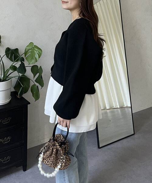 prose verse（プロズヴェール）の「Vネックスカラップニットカーディガン（カーディガン/ボレロ・レディース・ブラック/アイボリー/ピンク・MEDIUM）」の9枚目の写真