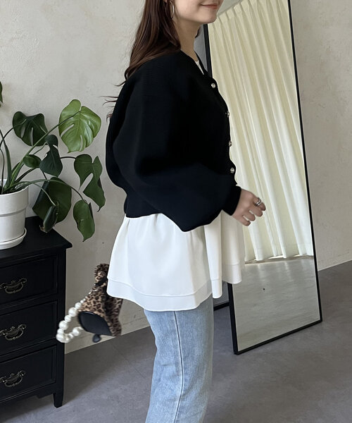 prose verse（プロズヴェール）の「Vネックスカラップニットカーディガン（カーディガン/ボレロ・レディース・ブラック/アイボリー/ピンク・MEDIUM）」の12枚目の写真