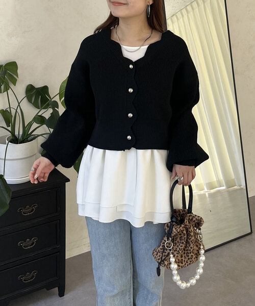 prose verse（プロズヴェール）の「Vネックスカラップニットカーディガン（カーディガン/ボレロ・レディース・ブラック/アイボリー/ピンク・MEDIUM）」の13枚目の写真