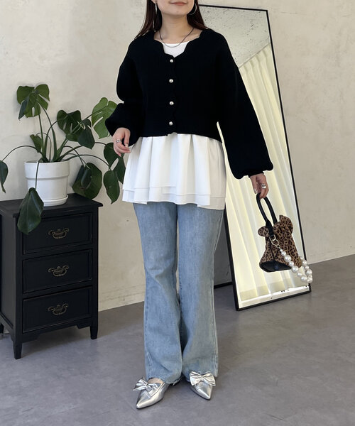 prose verse（プロズヴェール）の「Vネックスカラップニットカーディガン（カーディガン/ボレロ・レディース・ブラック/アイボリー/ピンク・MEDIUM）」の15枚目の写真