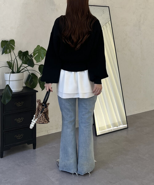 prose verse（プロズヴェール）の「Vネックスカラップニットカーディガン（カーディガン/ボレロ・レディース・ブラック/アイボリー/ピンク・MEDIUM）」の18枚目の写真