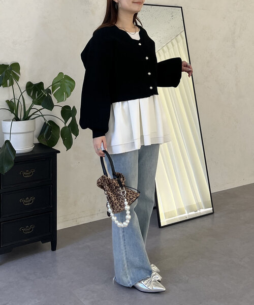 prose verse（プロズヴェール）の「Vネックスカラップニットカーディガン（カーディガン/ボレロ・レディース・ブラック/アイボリー/ピンク・MEDIUM）」の19枚目の写真