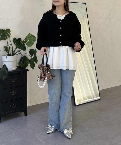 prose verse（プロズヴェール）の「Vネックスカラップニットカーディガン（カーディガン/ボレロ・レディース・ブラック/アイボリー/ピンク・MEDIUM）」の20枚目の写真