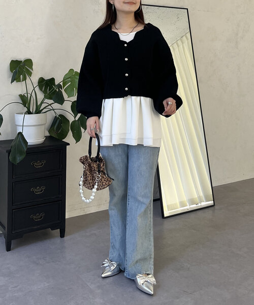 prose verse（プロズヴェール）の「Vネックスカラップニットカーディガン（カーディガン/ボレロ・レディース・ブラック/アイボリー/ピンク・MEDIUM）」の21枚目の写真