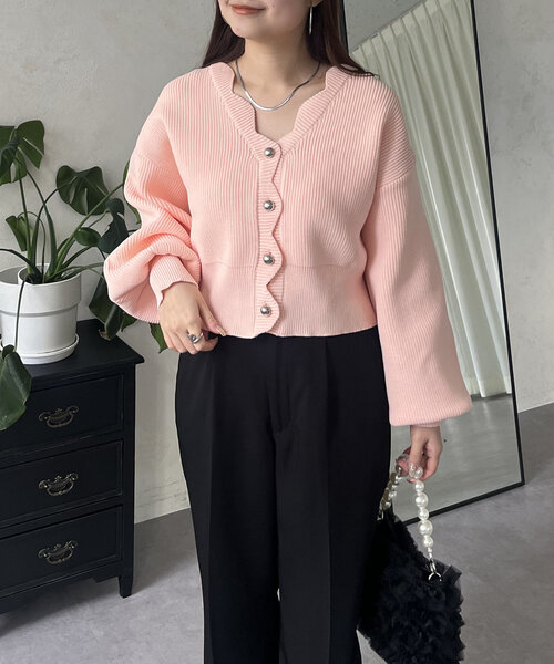 prose verse（プロズヴェール）の「Vネックスカラップニットカーディガン（カーディガン/ボレロ・レディース・ブラック/アイボリー/ピンク・MEDIUM）」の22枚目の写真