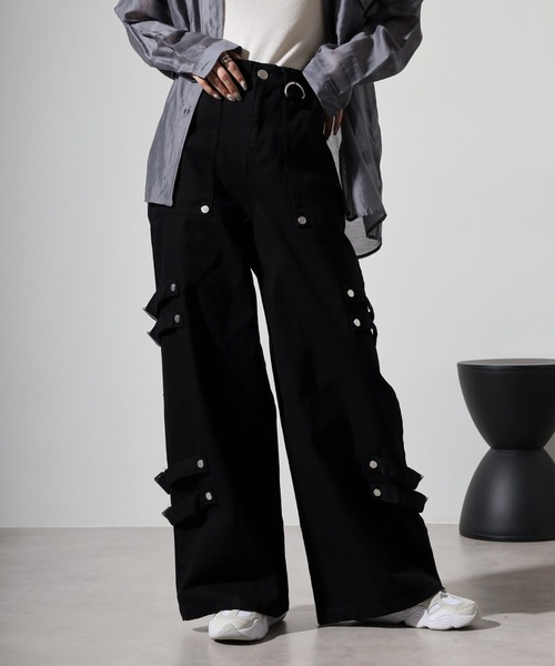 パンツ Radiant Belt cargo black denim 10oz belt design denim pants / ベルトデザイン デニムパンツ