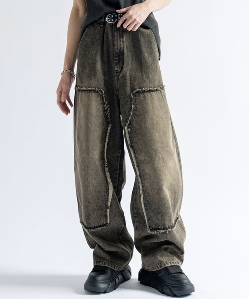 Vintage Design Fringe Double Knee Denim - ヴィンテージ