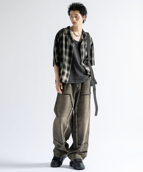Vintage Design Fringe Double Knee Denim - ヴィンテージ