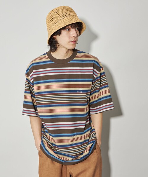 CITEN（シテン）の「＜CITEN＞カリフォルニアボーダーTシャツ（Tシャツ/カットソー・メンズ・ダークブラウン/ライトブルー/ライム/オレンジ・S/M/L）」の5枚目の写真