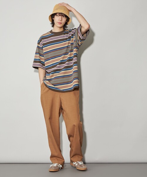 CITEN（シテン）の「＜CITEN＞カリフォルニアボーダーTシャツ（Tシャツ/カットソー・メンズ・ダークブラウン/ライトブルー/ライム/オレンジ・S/M/L）」の6枚目の写真