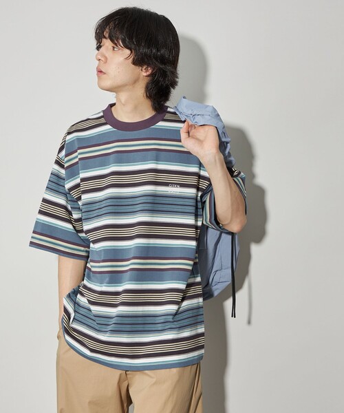 CITEN（シテン）の「＜CITEN＞カリフォルニアボーダーTシャツ（Tシャツ/カットソー・メンズ・ダークブラウン/ライトブルー/ライム/オレンジ・S/M/L）」の11枚目の写真