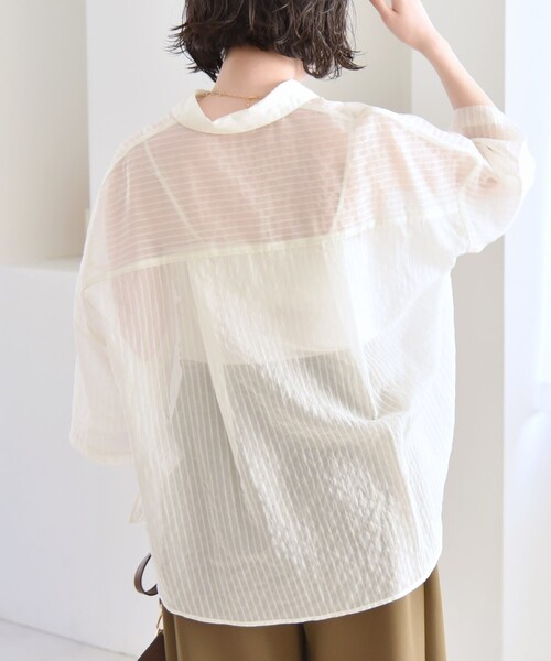 ブラウス シャツ quaranciel:「手洗い可能」シアー ストライプ ボーダー ビッグ シャツ レディース quaranciel:〈手洗い可能〉シアー ストライプ ボーダー ビッグ