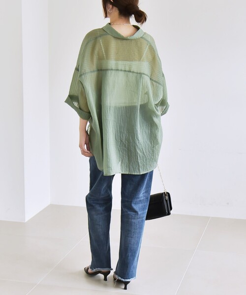 SHIPS for women / シップスウィメン quaranciel:〈手洗い可能〉シアー ストライプ ボーダー ビッグ シャツ quaranciel:〈手洗い可能〉シアー ストライプ ボーダー ビッグ