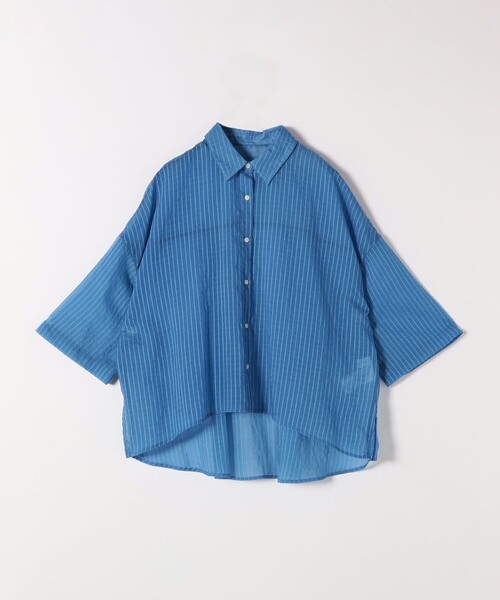 quaranciel:〈手洗い可能〉シアー ストライプ ボーダー ビッグ シャツ