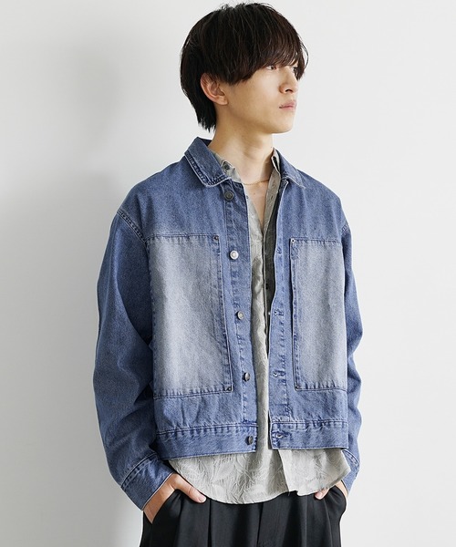 MinoriTY（マイノリティ）の「【MinoriTY select】ミニマルショート丈デニムジャケット メンズ（デニムジャケット・メンズ・ライトグレー/ブラック/ライトブルー・M/L/LL）」の5枚目の写真