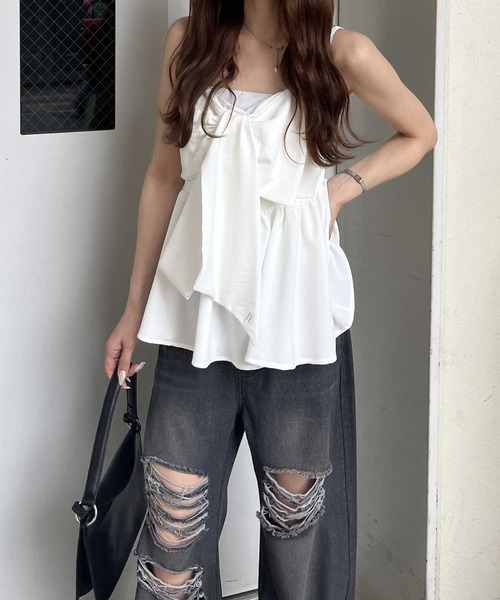 nelliy.(ネルリー)の「ペプラムリボンキャミ(キャミソール・レディース・オフホワイト/ブラック・MEDIUM/LARGE)」の2枚目の写真