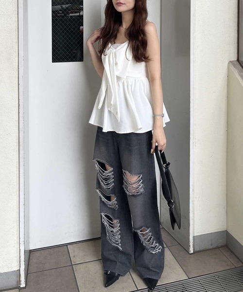 nelliy.(ネルリー)の「ペプラムリボンキャミ(キャミソール・レディース・オフホワイト/ブラック・MEDIUM/LARGE)」の14枚目の写真
