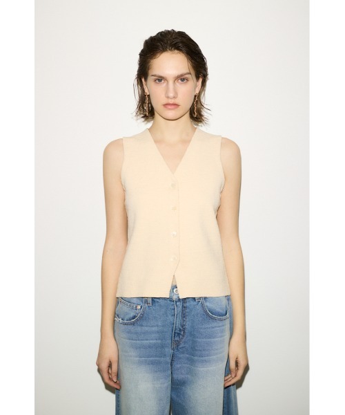 THROW by SLY（スローバイスライ）の「THROW　V/N BUTTON VEST Vネック ボタン ベスト（ベスト・レディース・アイボリー/ブラック・FREE）」の5枚目の写真