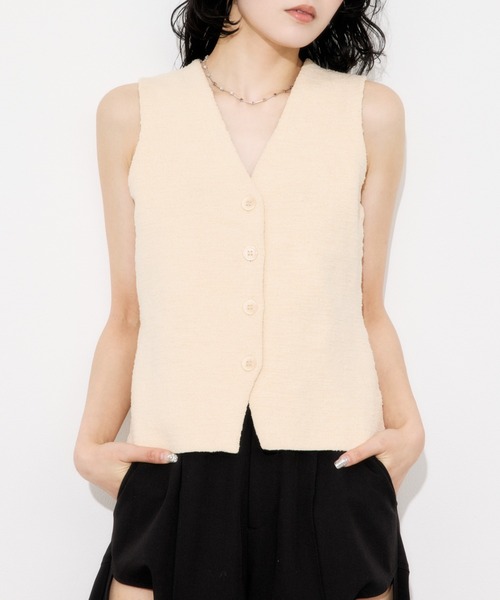 ZAFUL ストライプ ボタンアップ Vネック ロンパース【送料込み】 セール】THROW V/N BUTTON VEST Vネック ボタン ベスト(ベスト