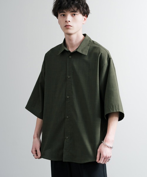 接触冷感 オーバーサイズレギュラーカラーカジュアル半袖シャツ