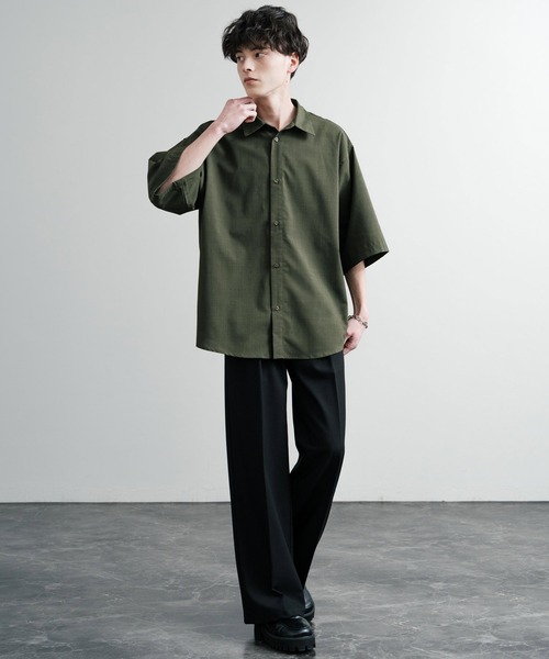接触冷感 オーバーサイズレギュラーカラーカジュアル半袖シャツ