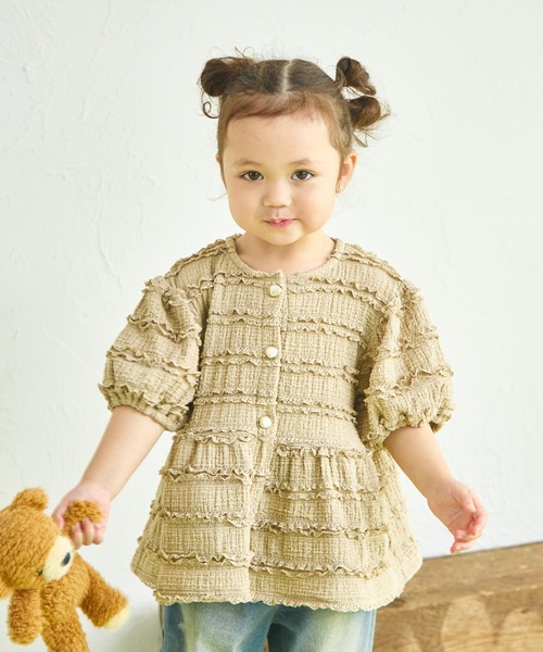 sea and shells by pairmanon(シーアンドシェルズバイペアマノン)の「【sea and shells by pairmanon】レース見え ストレッチ ペプラム ブラウス(その他ベビーウェア・キッズ・ベージュ/ライトグリーン/アイボリー・90/100/80/110)」の3枚目の写真