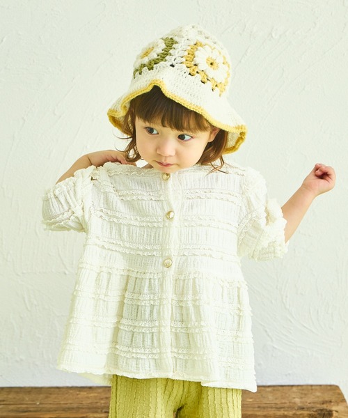 sea and shells by pairmanon(シーアンドシェルズバイペアマノン)の「【sea and shells by pairmanon】レース見え ストレッチ ペプラム ブラウス(その他ベビーウェア・キッズ・ベージュ/ライトグリーン/アイボリー・90/100/80/110)」の2枚目の写真