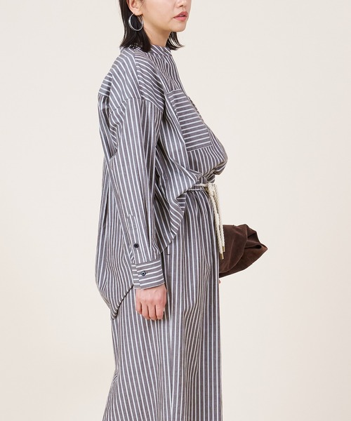 marmors】band collar stripe blouse〈セットアップ対応