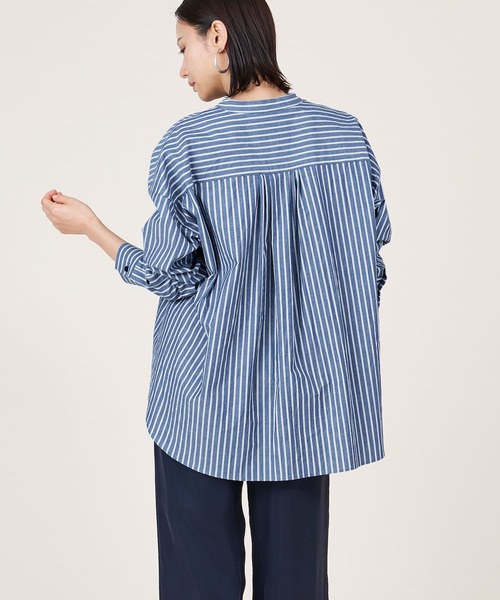 marmors】band collar stripe blouse〈セットアップ対応
