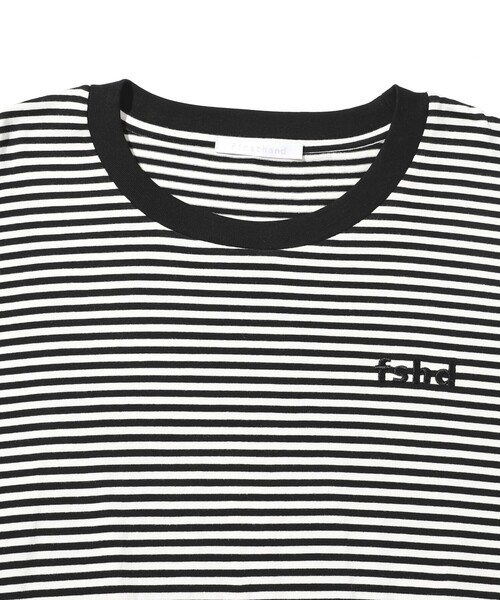 Firsthand(ファーストハンド)の「Firsthand/ファーストハンド 5.7オンス リラックスフィット ワンポイントロゴ刺繍 ショートスリーブ ボーダーTシャツ / 半袖Tシャツ(Tシャツ/カットソー・メンズ・ネイビー/チャコールグレー/ブラック・L/M)」の5枚目の写真