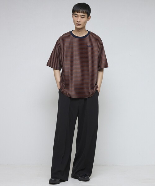Firsthand(ファーストハンド)の「Firsthand/ファーストハンド 5.7オンス リラックスフィット ワンポイントロゴ刺繍 ショートスリーブ ボーダーTシャツ / 半袖Tシャツ(Tシャツ/カットソー・メンズ・ネイビー/チャコールグレー/ブラック・L/M)」の20枚目の写真