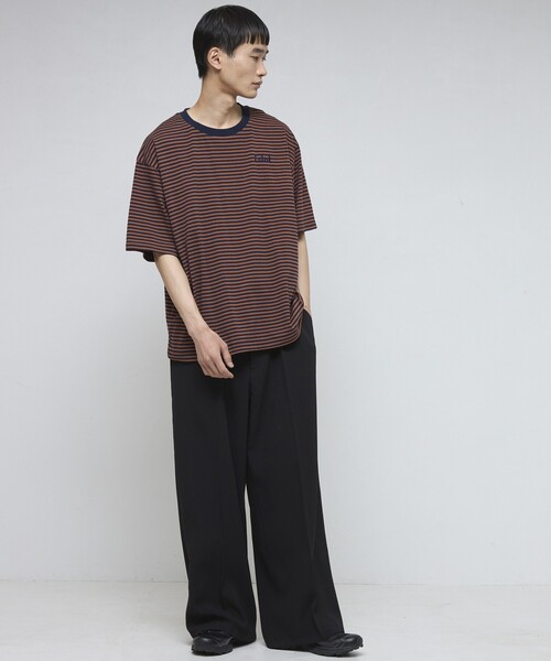 Firsthand(ファーストハンド)の「Firsthand/ファーストハンド 5.7オンス リラックスフィット ワンポイントロゴ刺繍 ショートスリーブ ボーダーTシャツ / 半袖Tシャツ(Tシャツ/カットソー・メンズ・ネイビー/チャコールグレー/ブラック・L/M)」の22枚目の写真