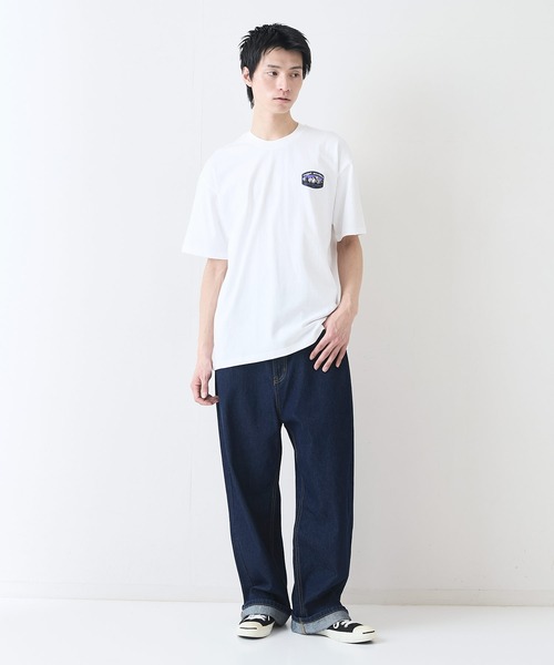 ragged mountain(ラギットマウンテン)の「【RAGGED MOUNTAIN:ラギットマウンテン】ワンポイントロゴTシャツ 半袖 オーバーサイズ(Tシャツ/カットソー・メンズ・グレイッシュブルー/パープル/ホワイト/ブラック/ベージュ・LARGE/X-LARGE/MEDIUM)」の6枚目の写真
