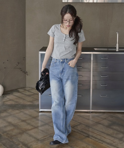 パンツ HOLMES JEANS Wide Leg Fit High waist Fold-up hems Jeans | Medium Blue | JJXX®