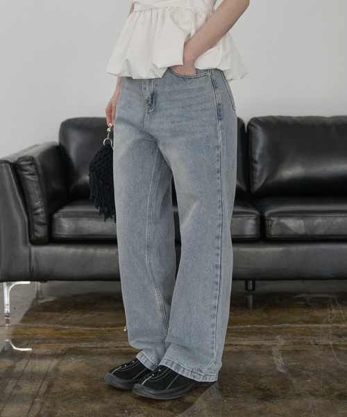 UNE MANSION（ユヌマンション）の「【低身長 / 高身長用 サイズ＆丈が選べるカラーパンツ】【 4color ／ ３size／ 3lengths 】【 足長効果あり】ベーシックセミストレートワイドビンテージデニム（デニムパンツ・レディース・ライトブルー/ブルー/ダークブルー/ブルー系その他・S-Short/S-Regular/S-Long/M-Short/M-Regular/M-Long/L-Short/L-Regular/L-Long）」の18枚目の写真