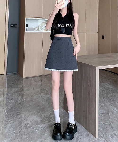 MAISON DE THERESE(メゾン ド テレーズ)の「レース付きハイウエストAラインドットミニスカート(スカート・レディース・アイボリー/ブラック/グレー・L/S/M)」の5枚目の写真