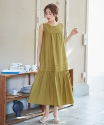 【大きいサイズ】麻調ピンタックロングワンピース