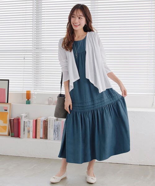 小倉優子さん着用】麻調ピンタックロングワンピース（ワンピース