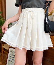 smyeon レース付きスウェットスカート ホワイト セール】Sweat lace skirt/レース付きスウェットスカート
