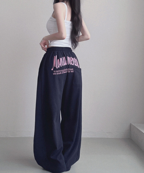 バッグプリントワイドスエットパンツ